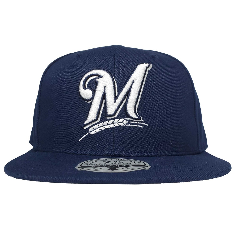 Milwaukee Brewers Mitchell & Ness MLB Fitted 7 3/8 Liberty Fit Hat Cap Navy NWT